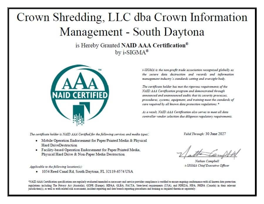 NAID AAA Certification South Daytona 2027